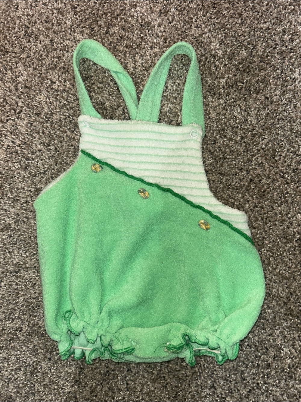 Vintage Mint Green Terry Baby Bubble Romper